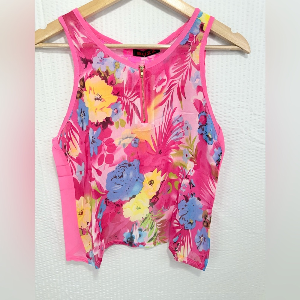 Buzz Sheer Lace  Foral Romantic Crop Top Blouse Size Small Summer New With Tages